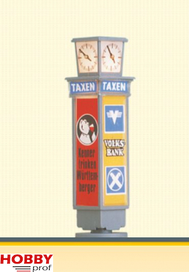Advertising column with clock