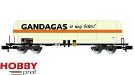 SNCB, 4-axle gas tank wagon, white livery, "GANDAGAS"