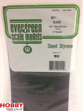 Evergreen Smooth Plate 152x292mm - Black 0.25mm thick - 4 Sheets