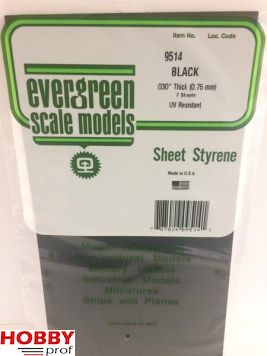Evergreen Smooth Plate 152x292mm - Black 0.75mm thick - 2 Sheets