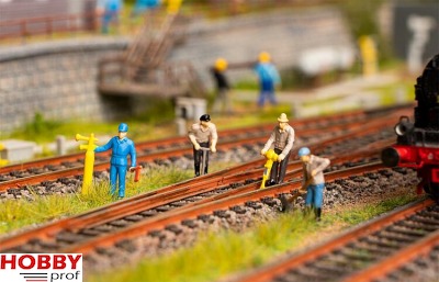 Railway construction workers & signal horn Figurine set with mini sound effect