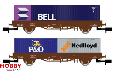 Arnold Ns 2 Unit Set Flat Wagons Kbs Brown Livery Loaded With One 40 Container Bell And Two Contain Schaal 1 160 N Hobbyprof