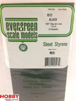 Evergreen Smooth Plate 152x292mm - Black 0.5mm thick - 3 Sheets