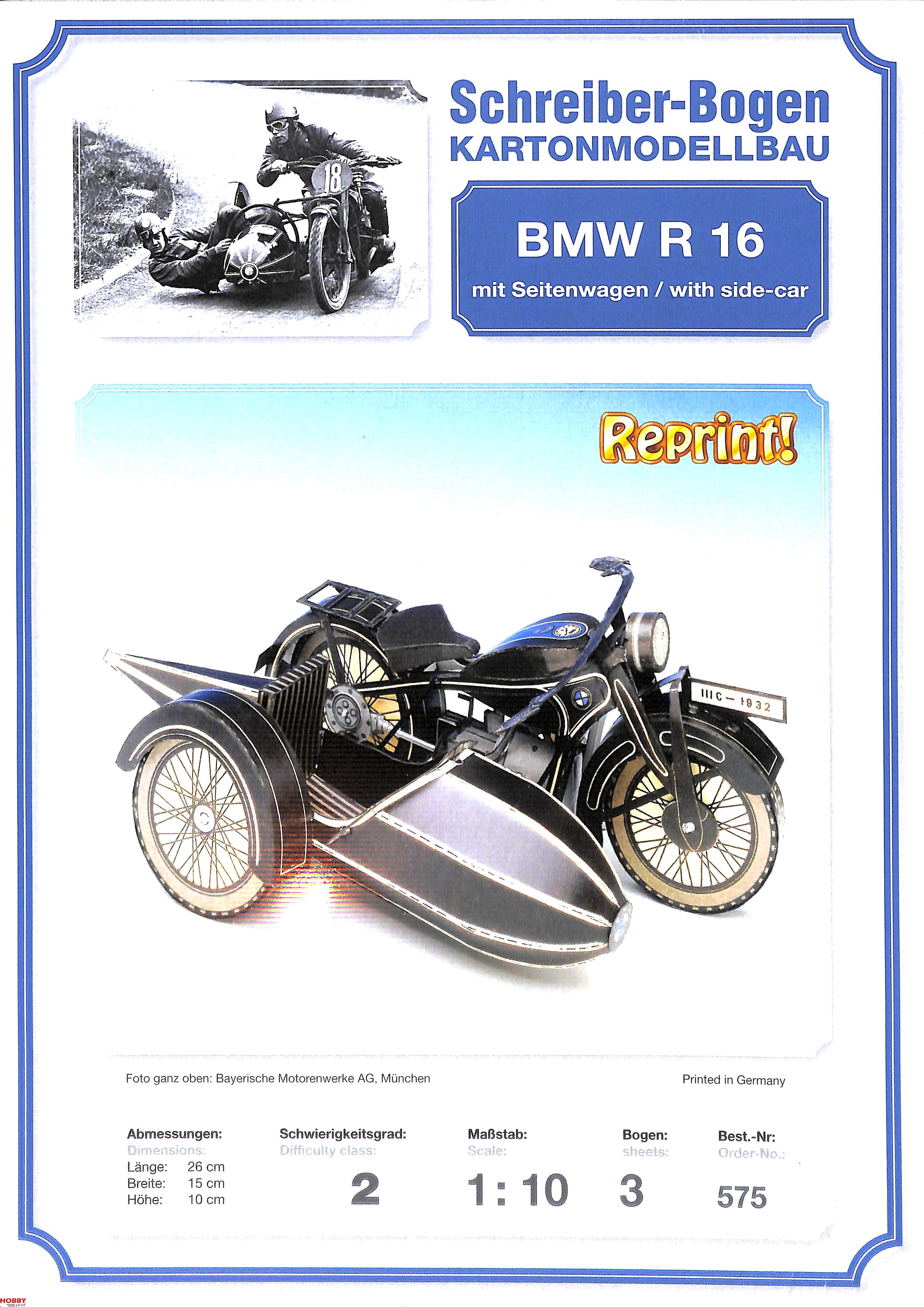 Schreiber-Bogen BMW R16 with Side-Car Schaal 1:10 - Hobbyprof